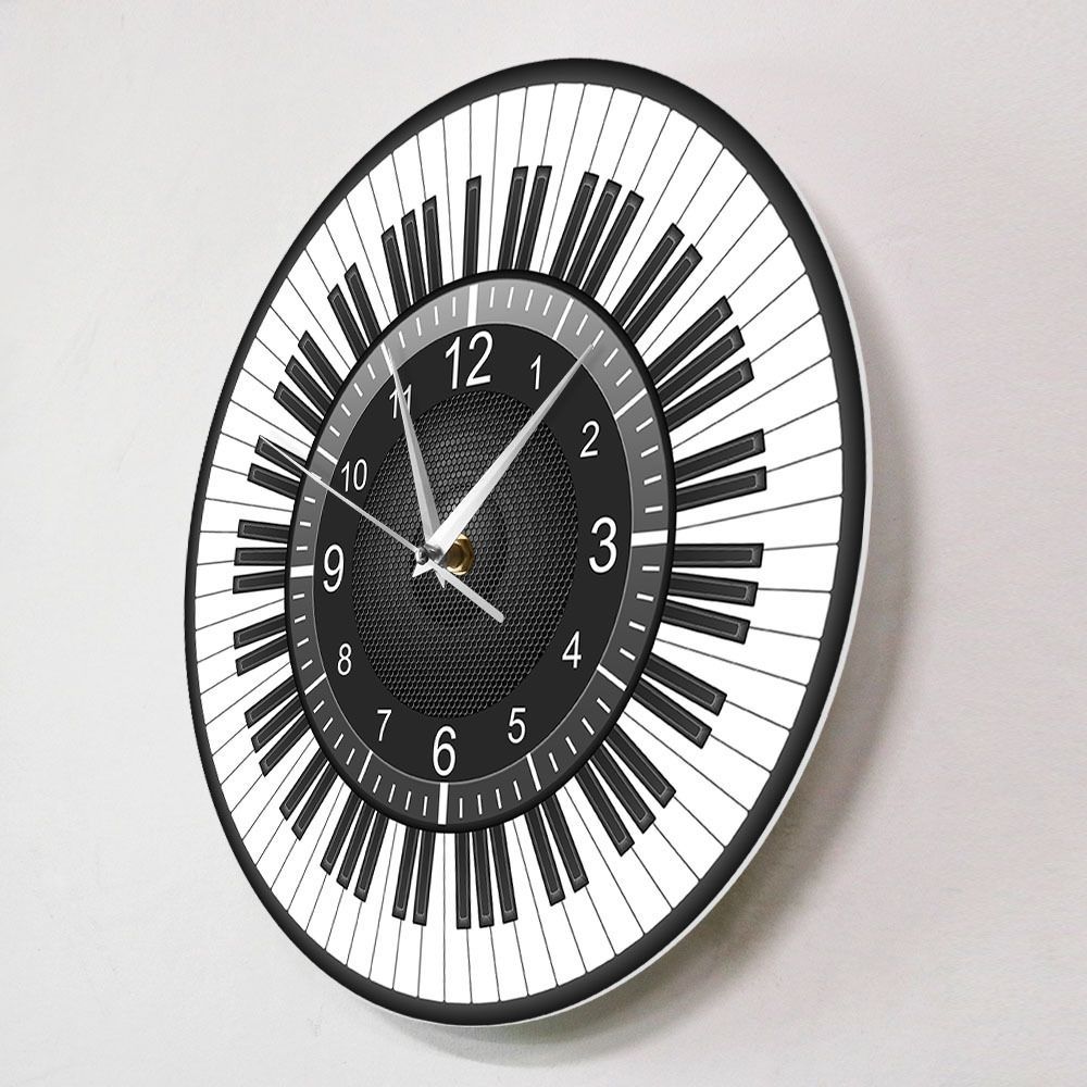 Piano Keyboard Wall Clock, 12 Inch Acrylic Musician Speaker Room Decor
