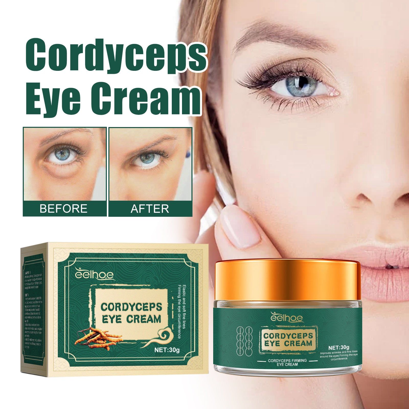 Cordyceps Eye Cream, Fade Eye Lines, Brighten & Hydrate, Anti-Aging Solution ,30g