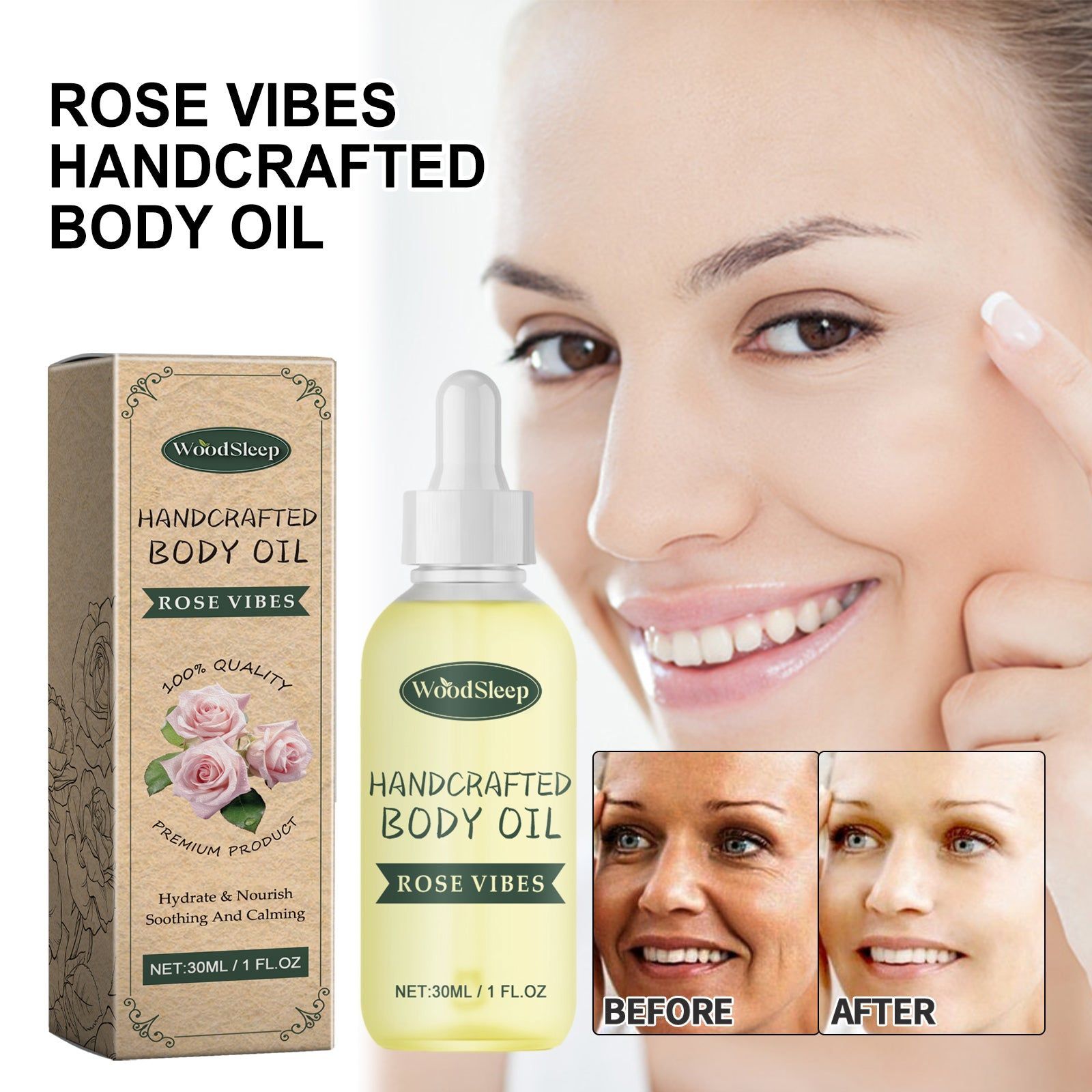 Rose Vibes Body Oil for Glowing Skin, Deep Moisturizing, Anti-Aging, Natural Body Care ,30ml