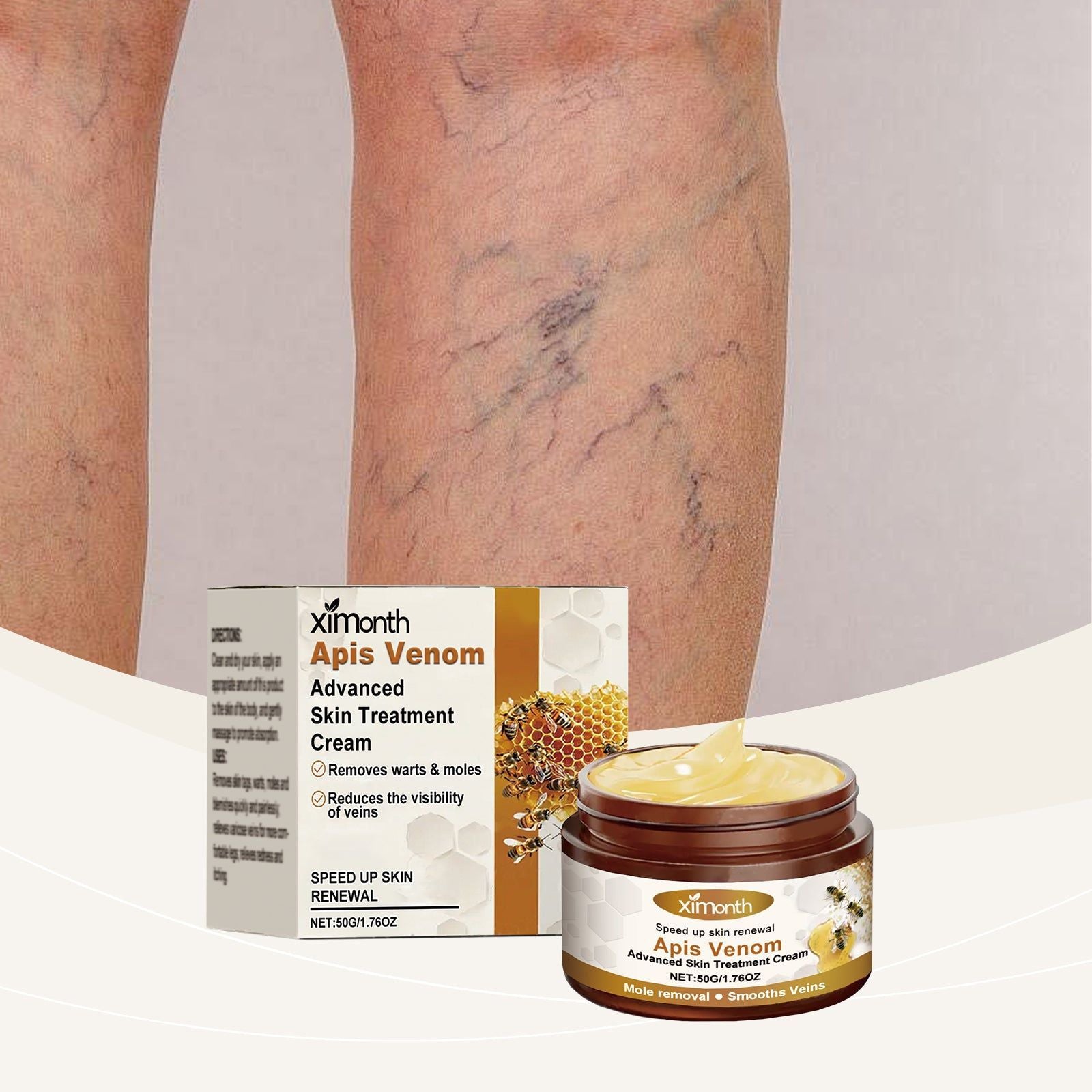 Bee Venom Skin Care Cream, Fast-Absorbing Moisturizer for Legs, Spots, and Blemishes ,50g