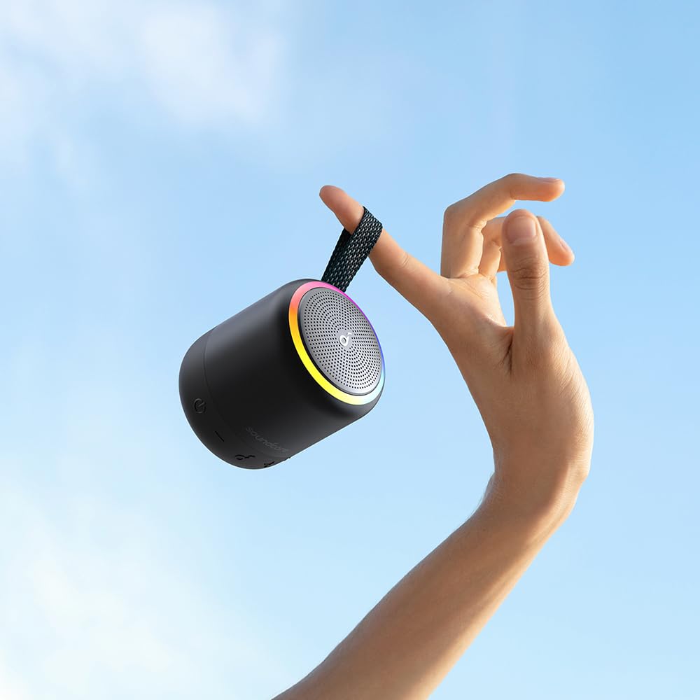 Anker Soundcore Mini 3 Pro Portable Bluetooth Speaker, 360° Sound, LED Lights, IPX7, 15H Playtime, Black