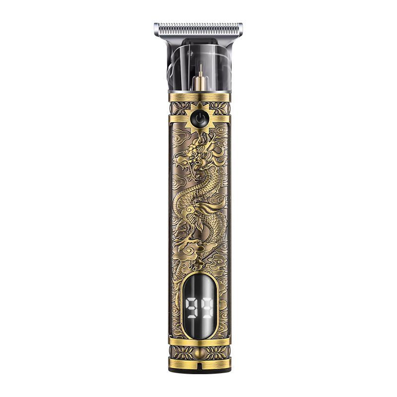 Electric Hair Trimmer with Ceramic Blade and Dragon Engraved Design, Gold