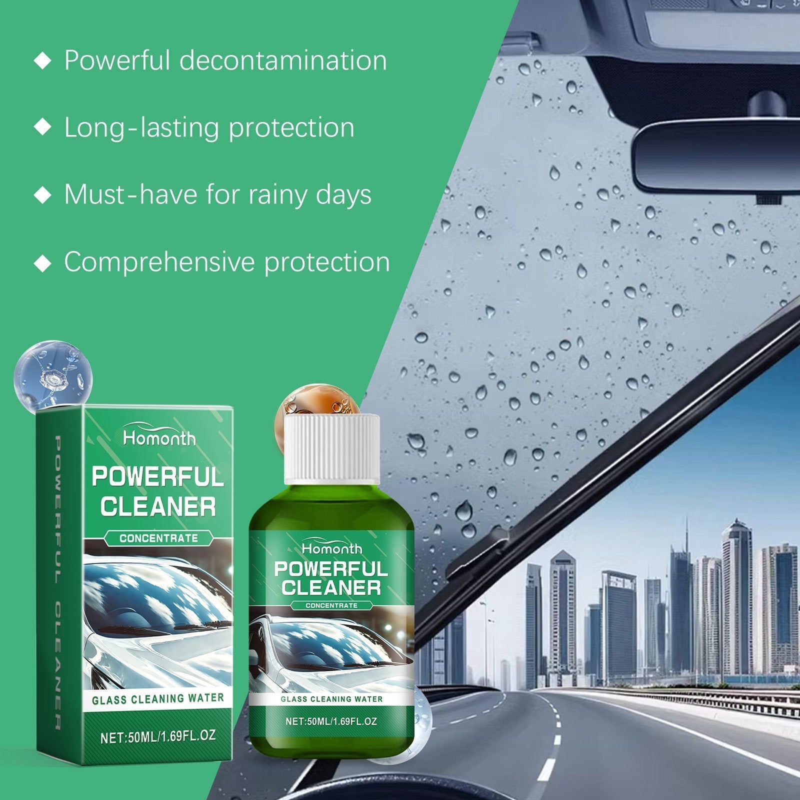 Car Clean Coating, Rain & Fog Proof, Waterproof Glass Cleaner, Long-lasting Protection ,50ml