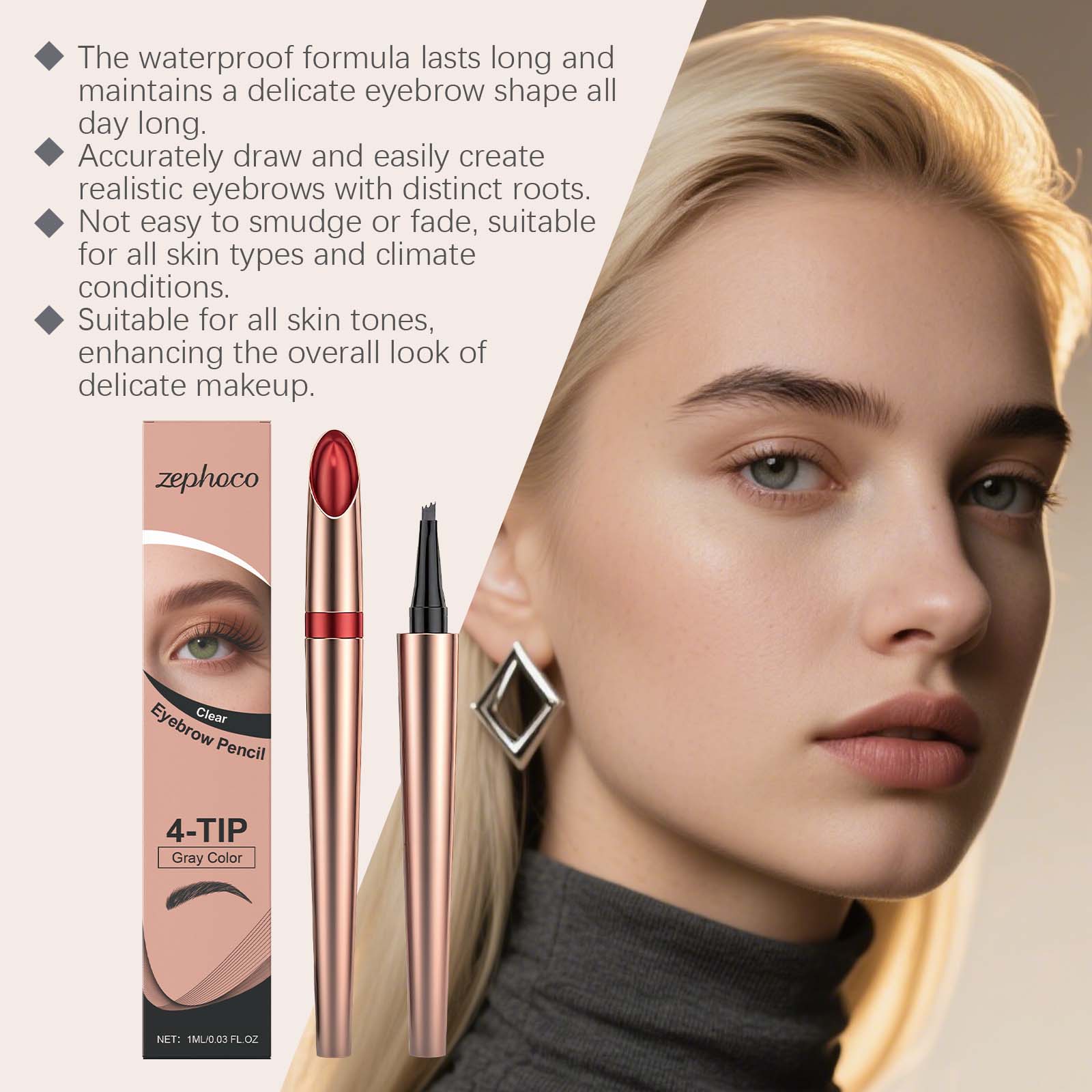 Anti-Smudge Eyebrow Pencil, Waterproof, Natural, Long-Lasting, Perfect Brows ,1ml