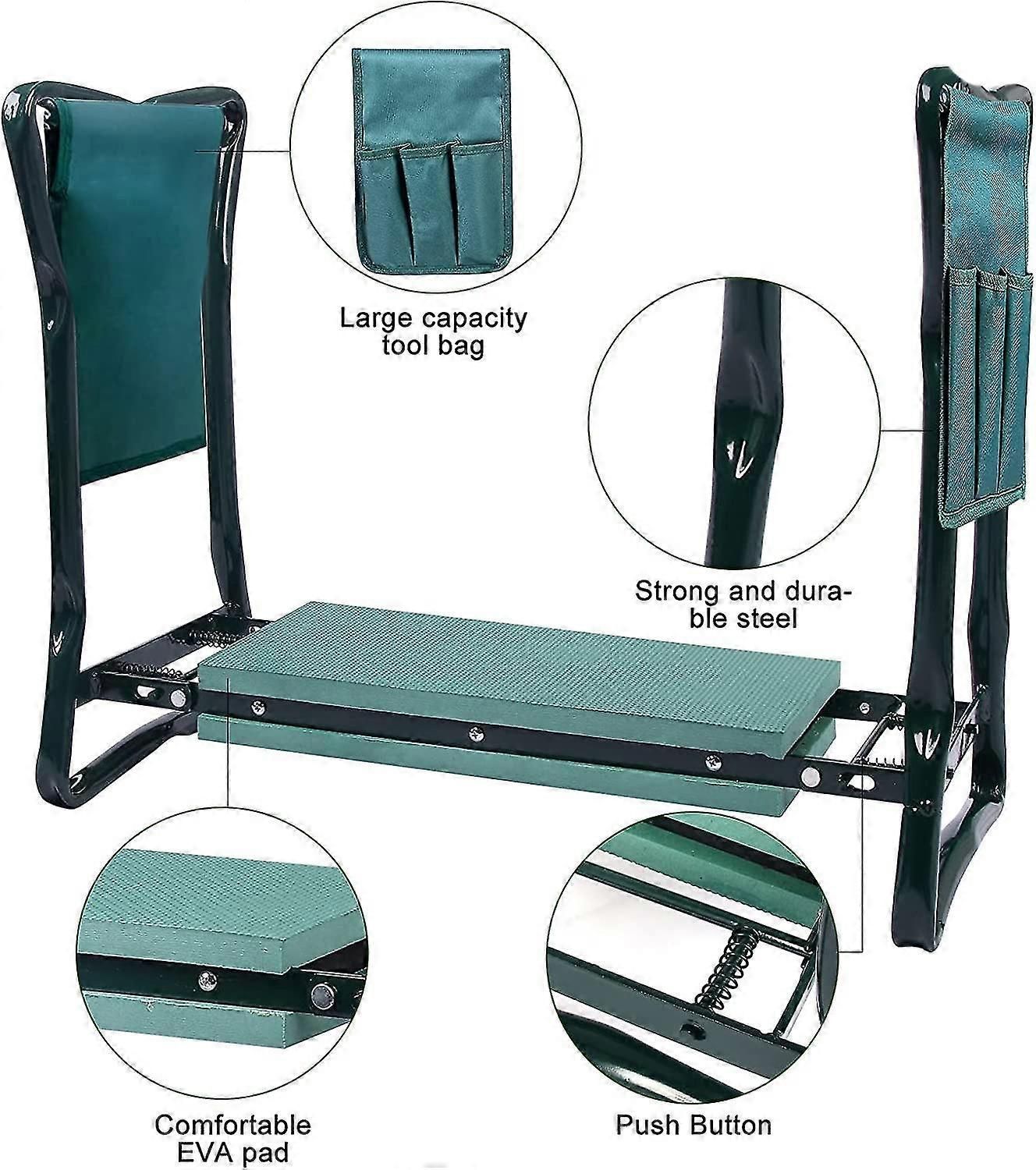 Foldable Stools, Garden Kneeler Seat Bench With 2 Tool Bags And Thickened Eva Foam Pad, Support Up To 150kg, 60x27x49cm zxin