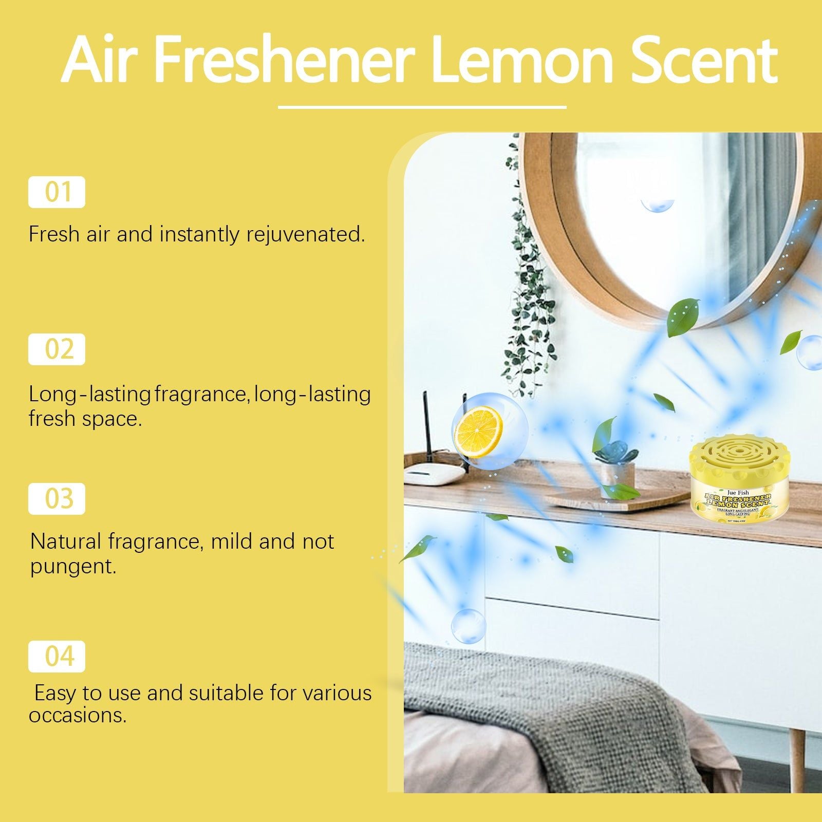 Air Freshener Lemon Scent, Long-Lasting Odor Eliminator, Freshen Living Room Bedroom Bathroom ,70g