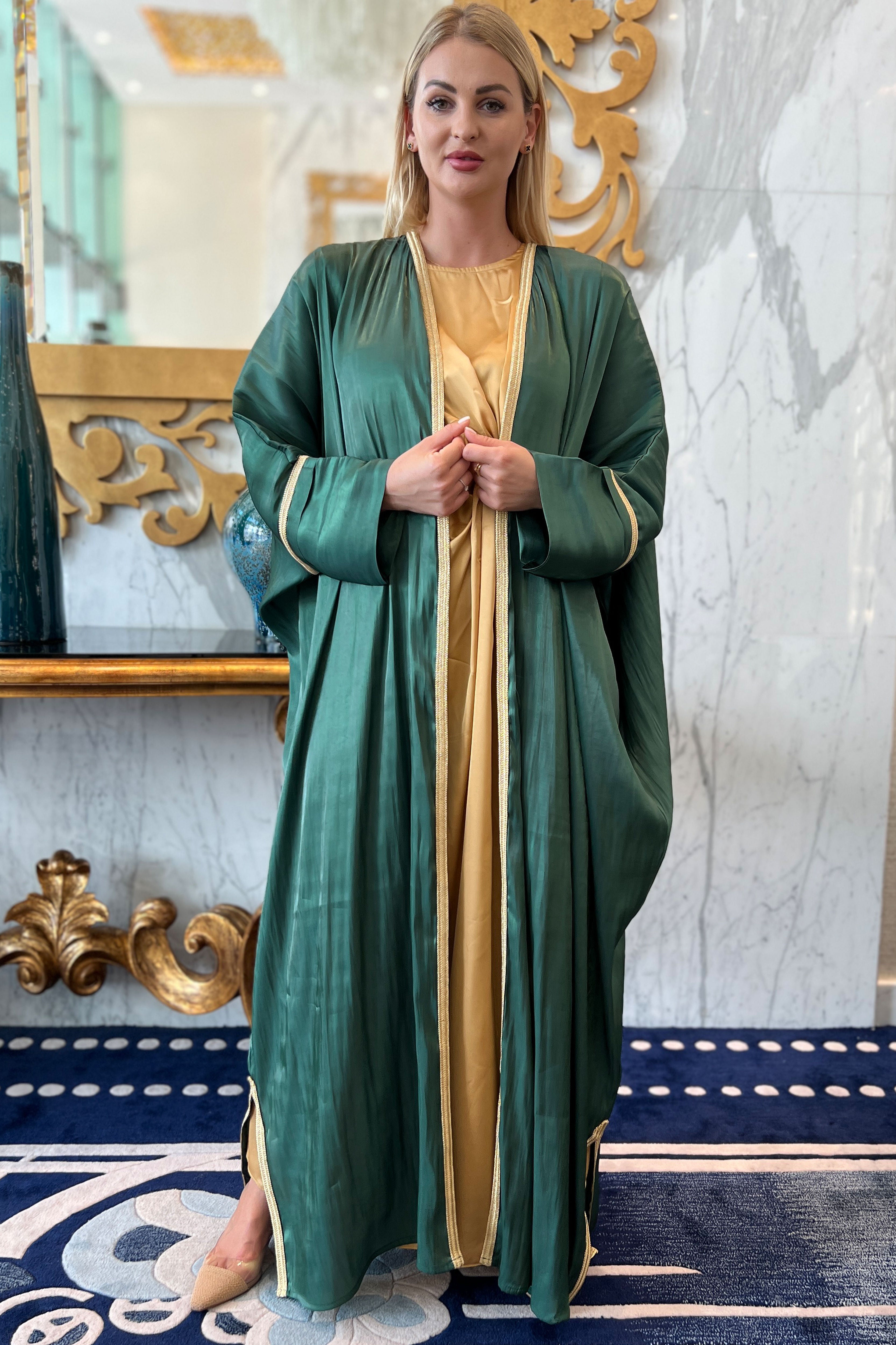 MOiSTREET Green Rotana Shimmer Bhist Abaya Set