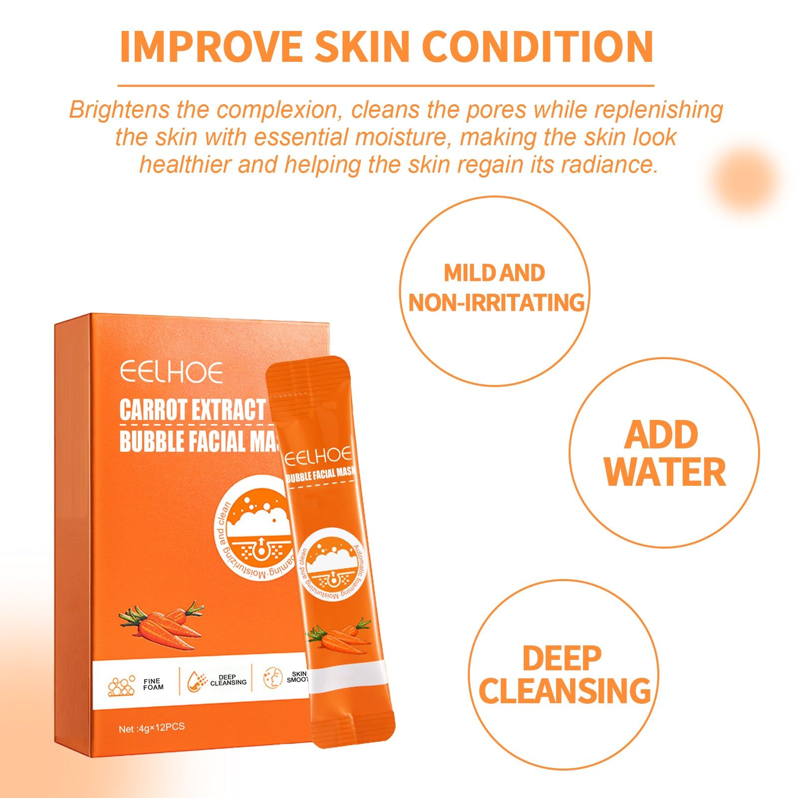 Deep Cleaning and Whitening Carrot Bubble Mask for Bright, Clear Skin ,4g*12pcs