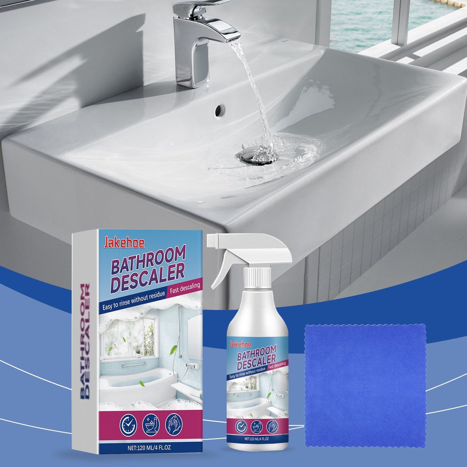 Bathroom Descaler, Powerful Cleaning Media for Glass, Tiles, Faucets ,1 set
