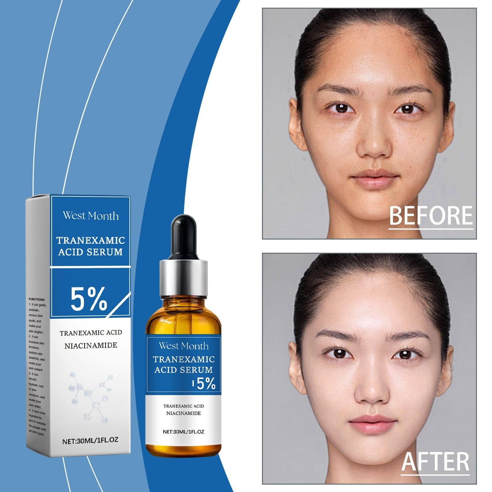 Brightening Face Essence with Niacinamide, Hyaluronic Acid, for Radiant Skin ,30ml