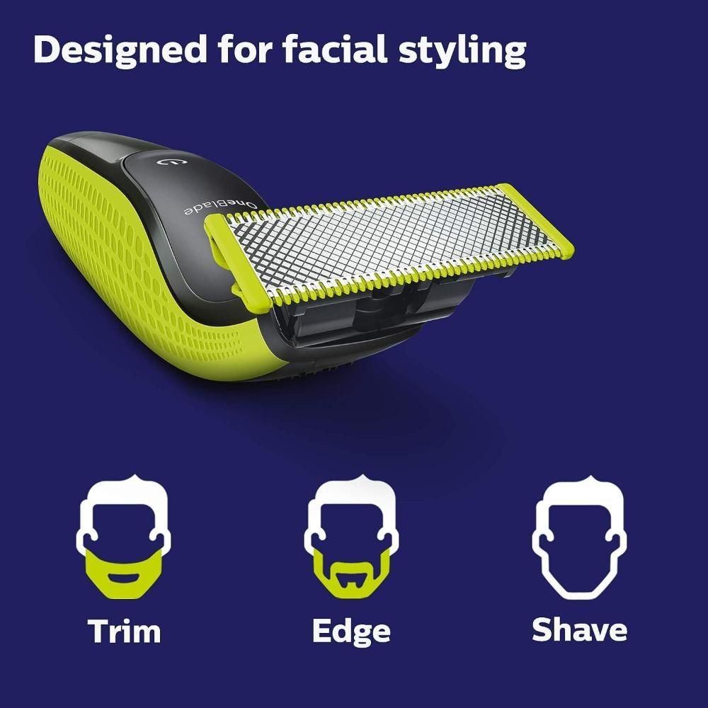 Philips QP2520/20 One Blade Hybrid Shaver, for Face, 45 Min Rechargeable Operation, 3 Combs, Black