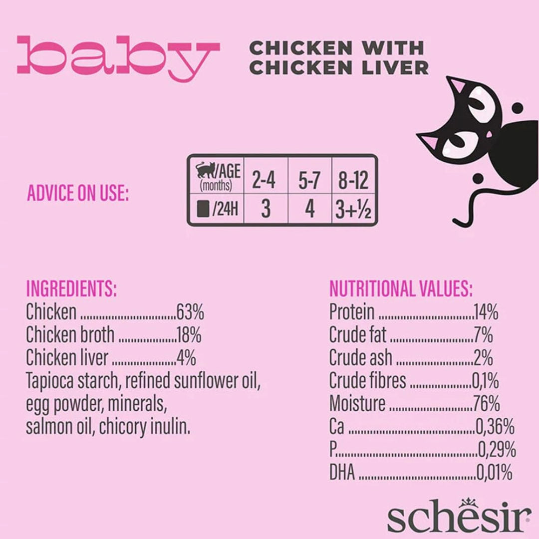 Schesir Baby Chicken with Chicken Liver Kitten Wet Food, Grain-Free, 70gm