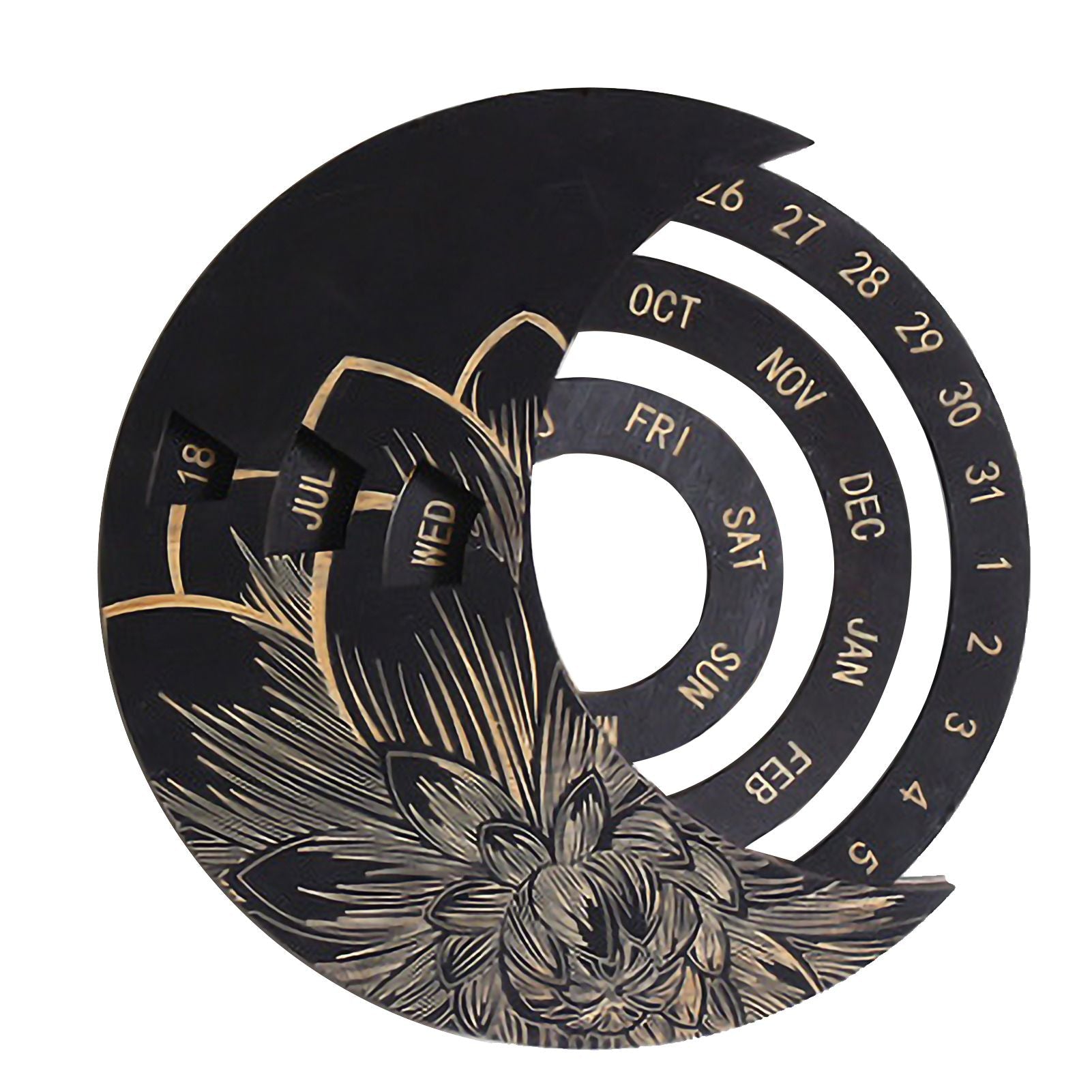 Round Moon Wooden Perpetual Wall Hanging Calendar Birthday Reminder Home Ornament