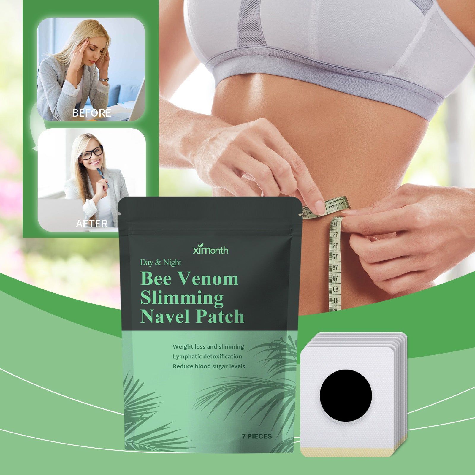 Bee Venom Slimming Navel Patch, Natural Fat Burner, Detox, Boost Metabolism, Body Slimming ,7pcs