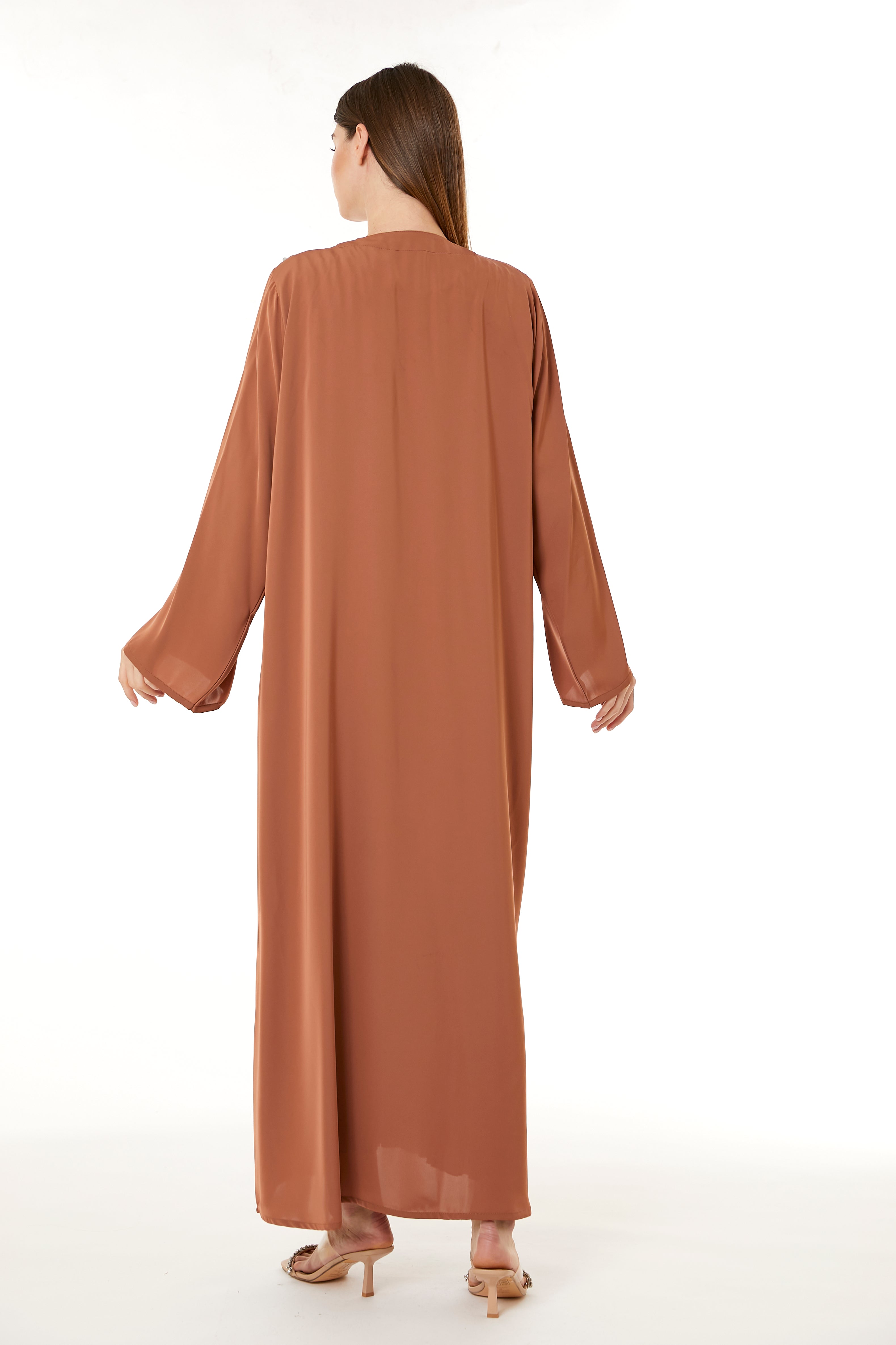 MOiSTREET Orange Korean Nida Hand Embellished Abaya