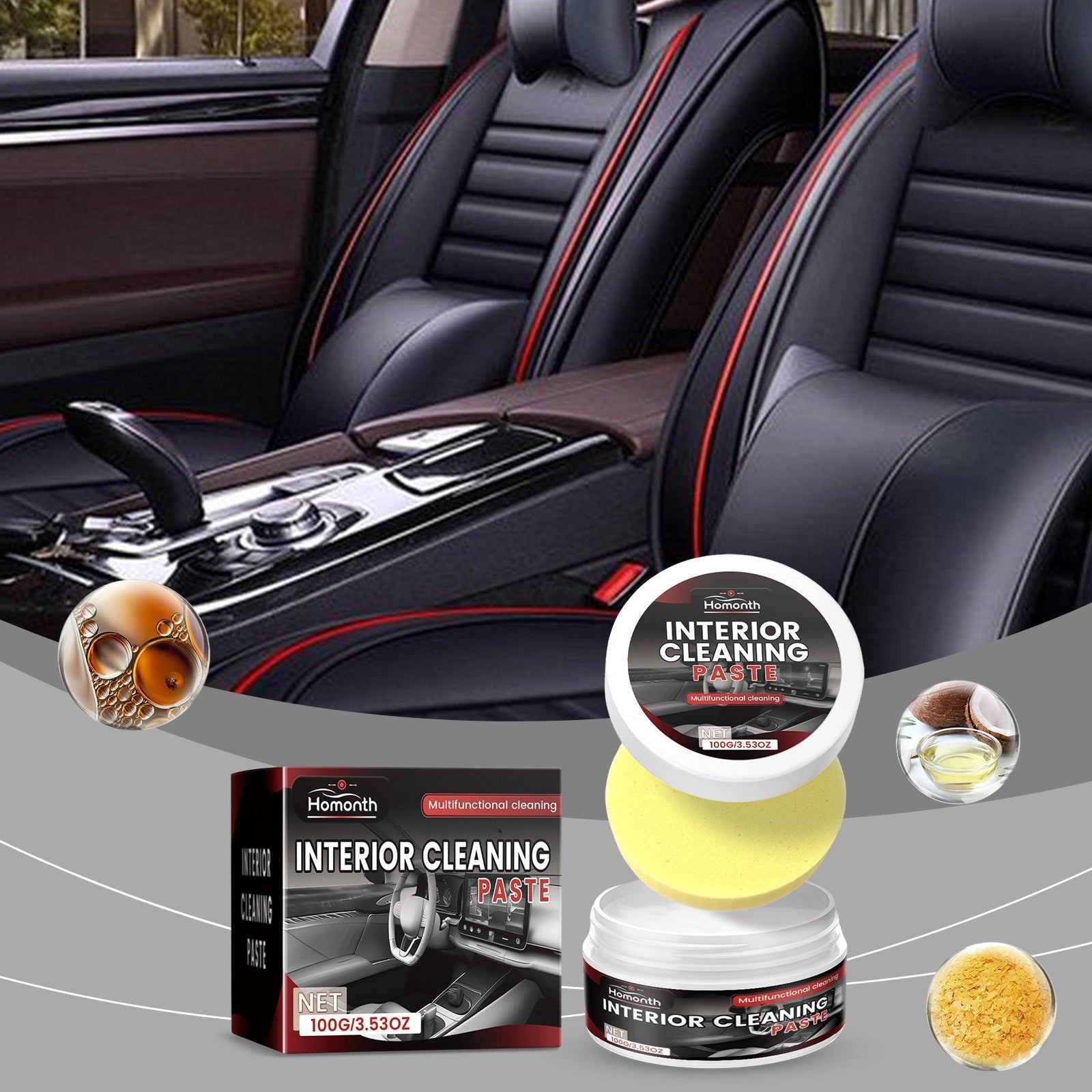 Car Interior Cleaning Paste, Deep Foam Wash, Dust and Stain Removal, Eco-Friendly Car Cleaning Solution ,1set
