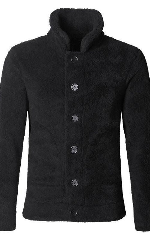 Men Winter Furry Jacket Warm Short Slim Cardigan Casual Thick Coat With Pocket