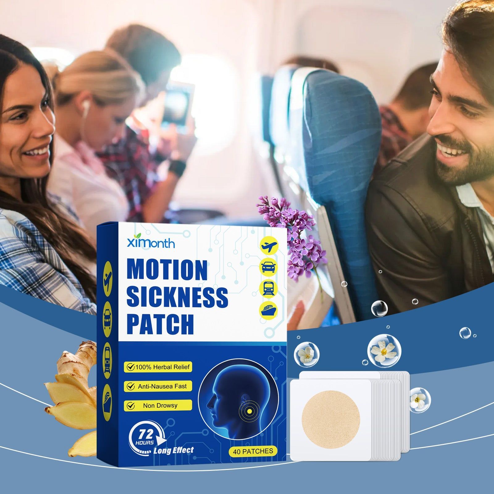 Motion Sickness Stickers, Travel Body Care, Nausea Relief, Portable Behind Ear Patch ,40patches
