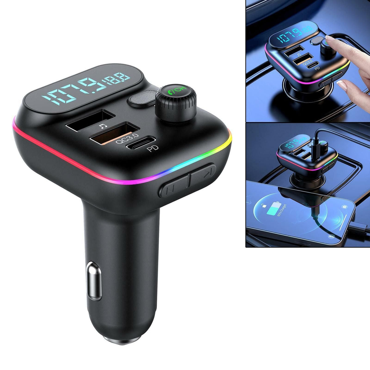 Car Bluetooth Transmitter Hands Free Phone Calls Mp3 Audio Music Stereo Adapter