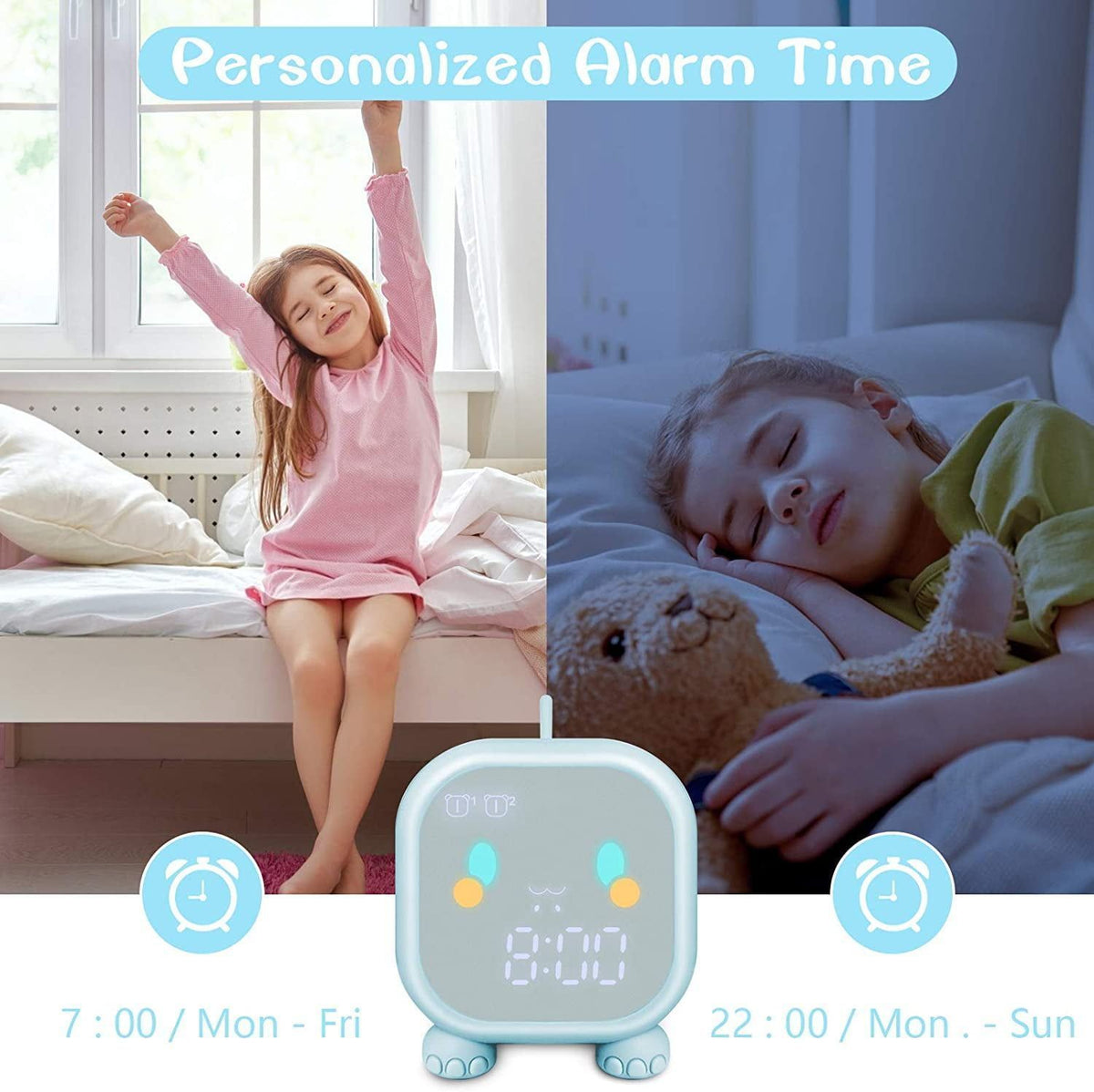 Kids Dinosaur Alarm Clock Creative Cartoon Bedside Clock Night Light Rechargeable