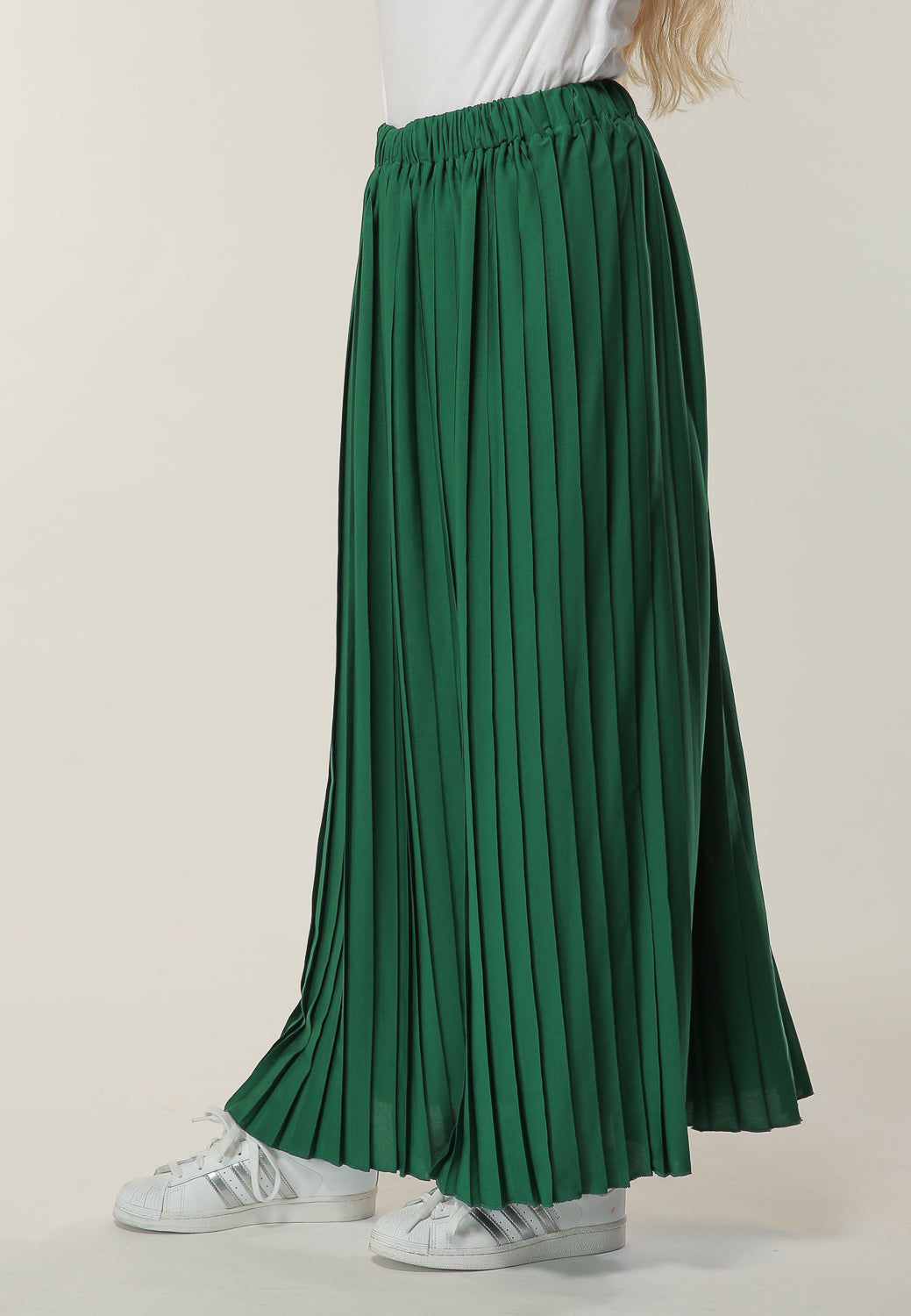 MOiSTREET Long Pleated Green Skirt