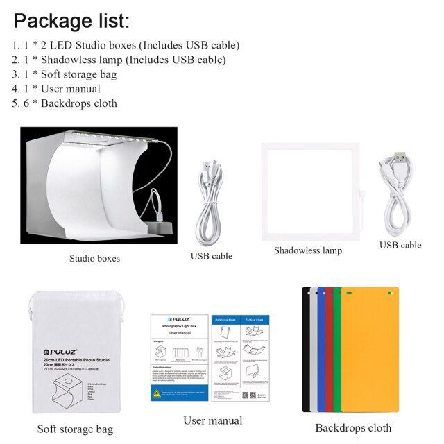 Mini LED light panel for photography, set of studio boxes with shadow without sh