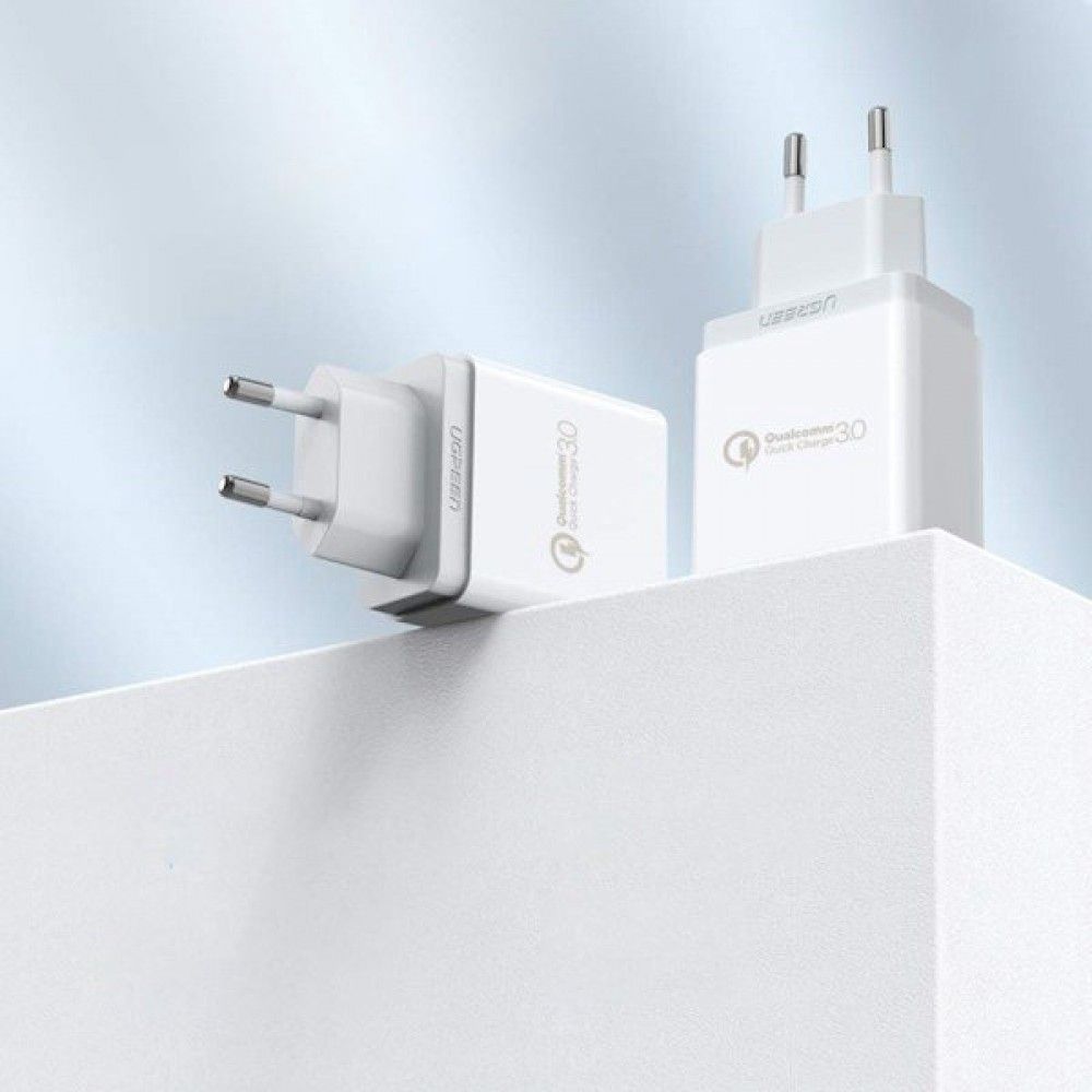 شاحن حائطي USB من UGREEN طراز CD122 بقدرة 18 واط، يدعم تقنية الشحن السريع 3.0، مزود بمقبس الاتحاد الأوروبي، محول شحن سريع