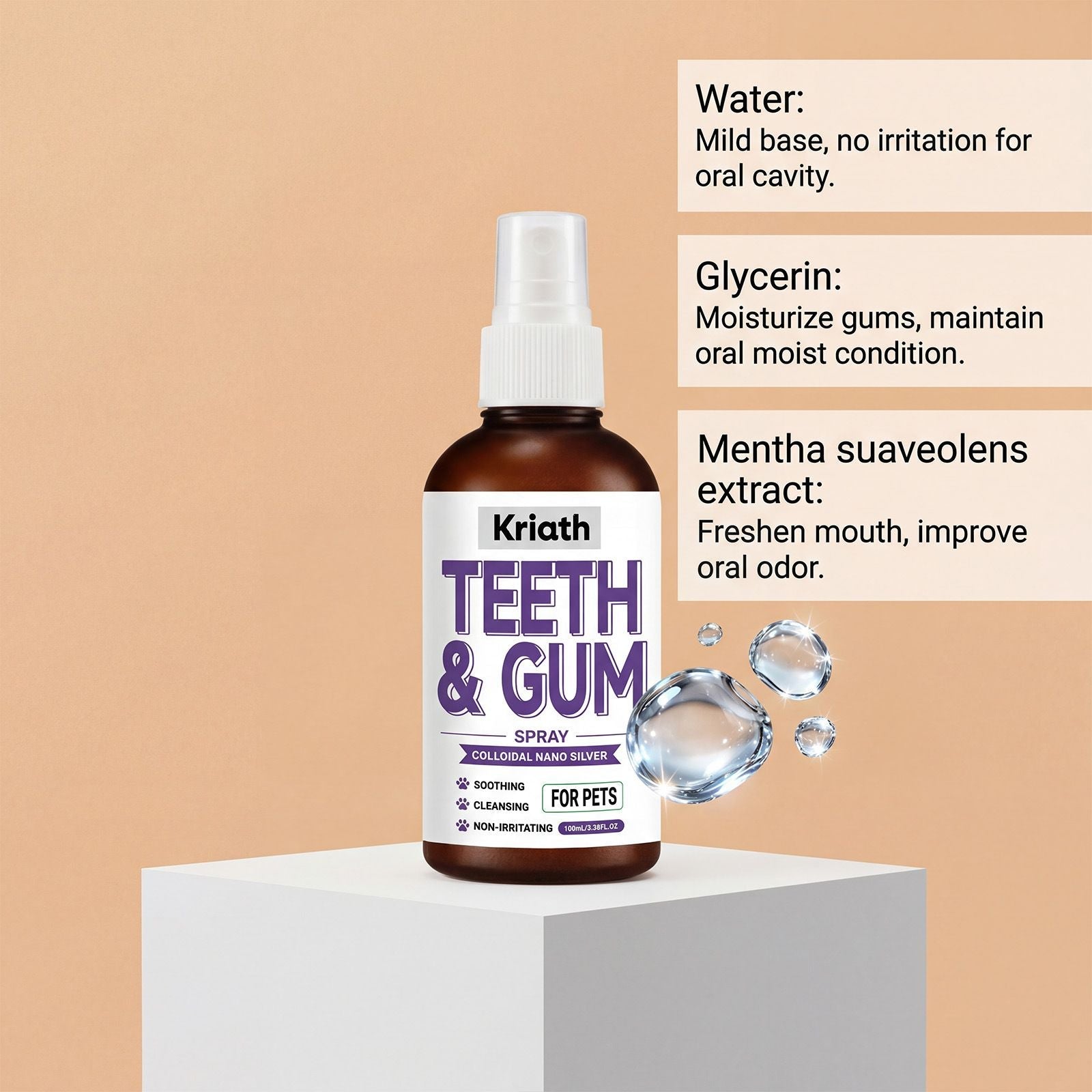 Kriath Pet Teeth & Gum Spray 100ml - Breath Freshener & Oral Cleanser for Dogs