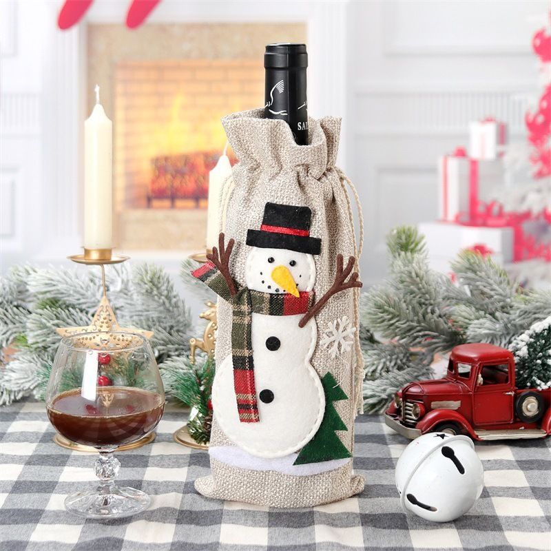 4pcs Christmas Wine Bottle Cover Bags Burlap Wine Bottle Bags Gifts Bags