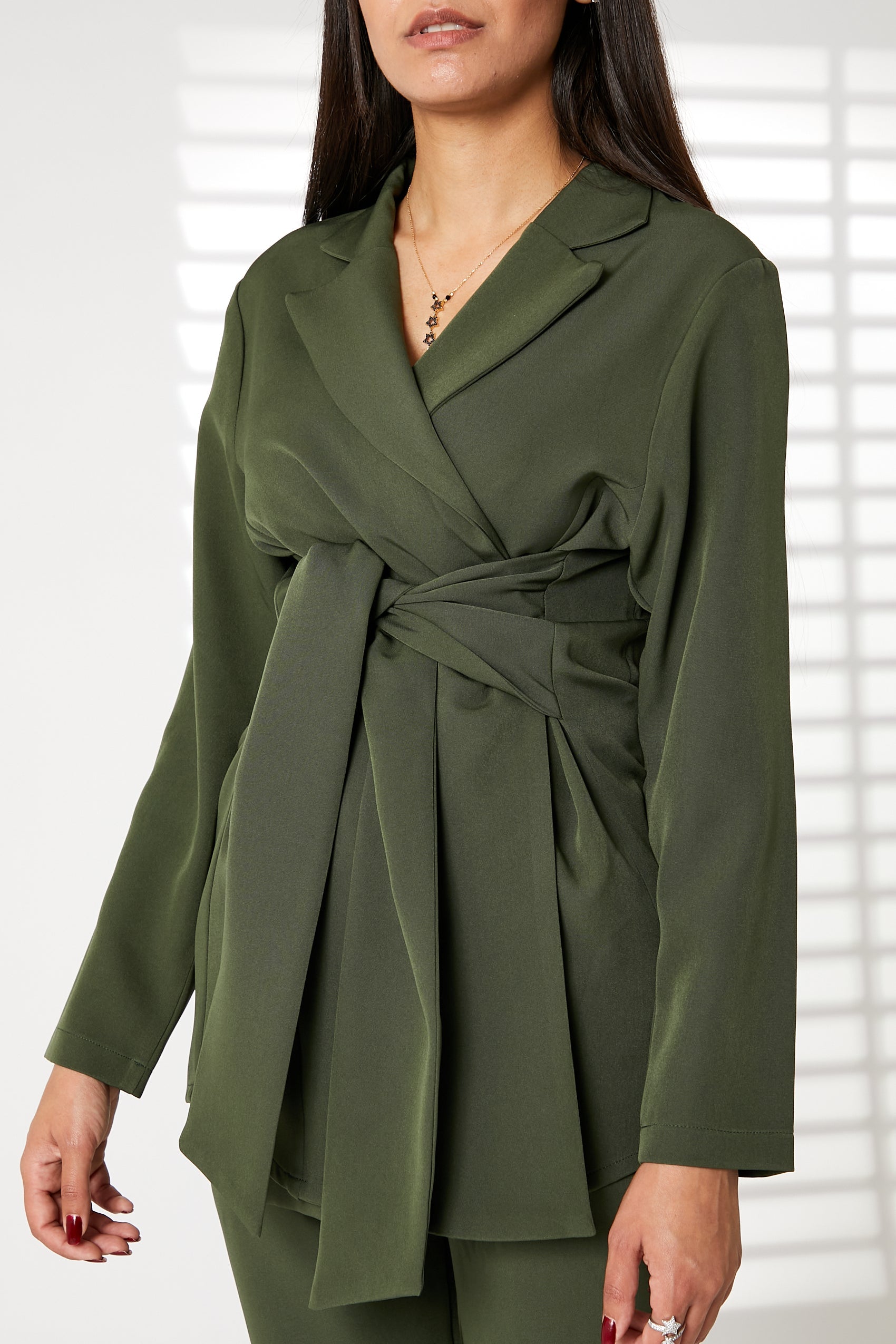 MOiSTREET Green Barbie Crepe Fabric Blazer and Pants Set