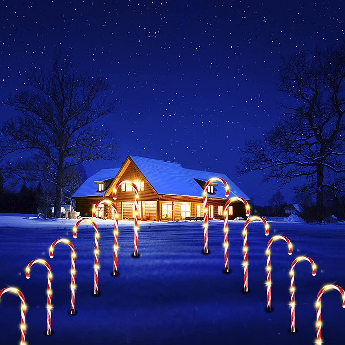 4 Pack Christmas Solar Candy Cane Lights Pathway Markers With Stake Holiday Decoration