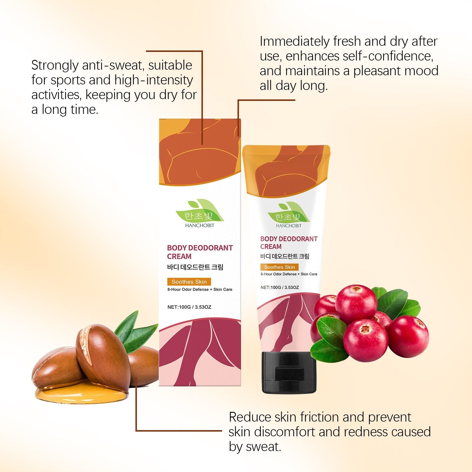 Body Care Cream, Shea Butter Ginger Root, Long-Lasting Freshness, Anti-Sweat, Sensitive Skin ,100g