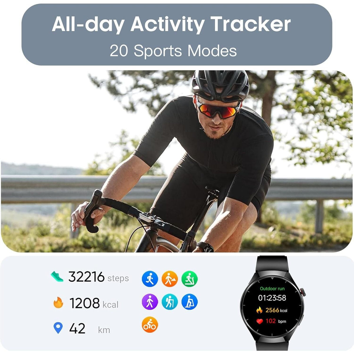Bluetooth Call Smart Watch with Blood Pressure Monitor Heart Rate Blood Oxygen