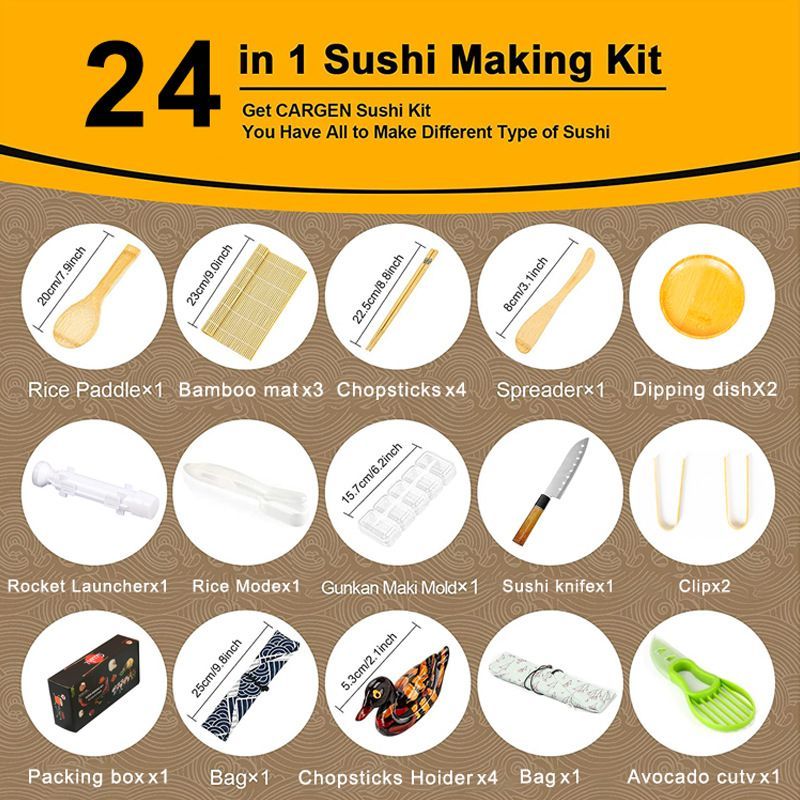 24Pcs Sushi Making Kit All In One Bazooka Roller Set For Beginners Professionals