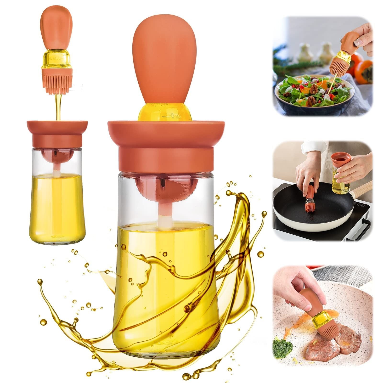 Oil Bottle Oil Dispenser With Silicone Brush Oil Container For Kitchen BBQ Grill