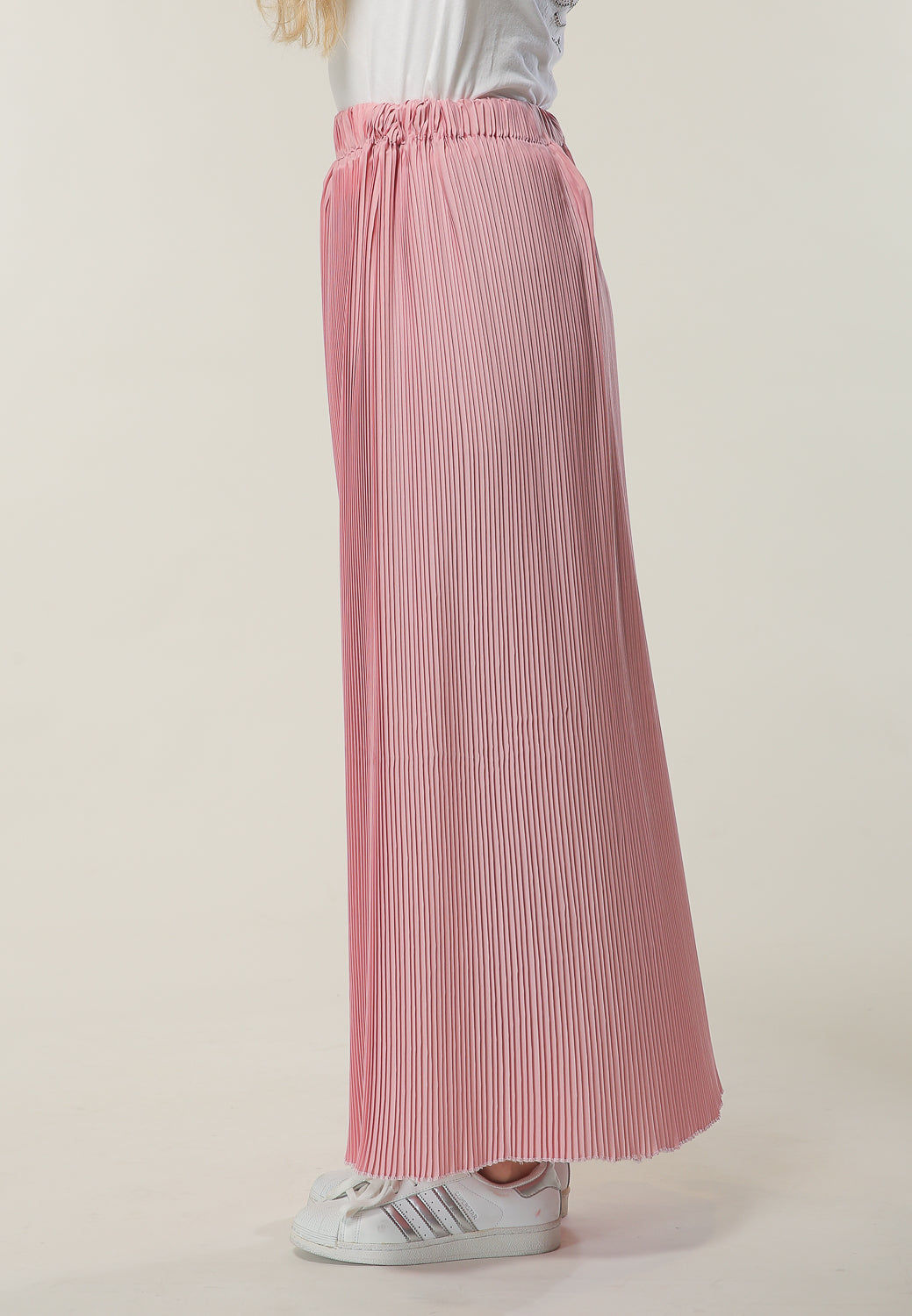 MOiSTREET Long Pleated Pink Skirt