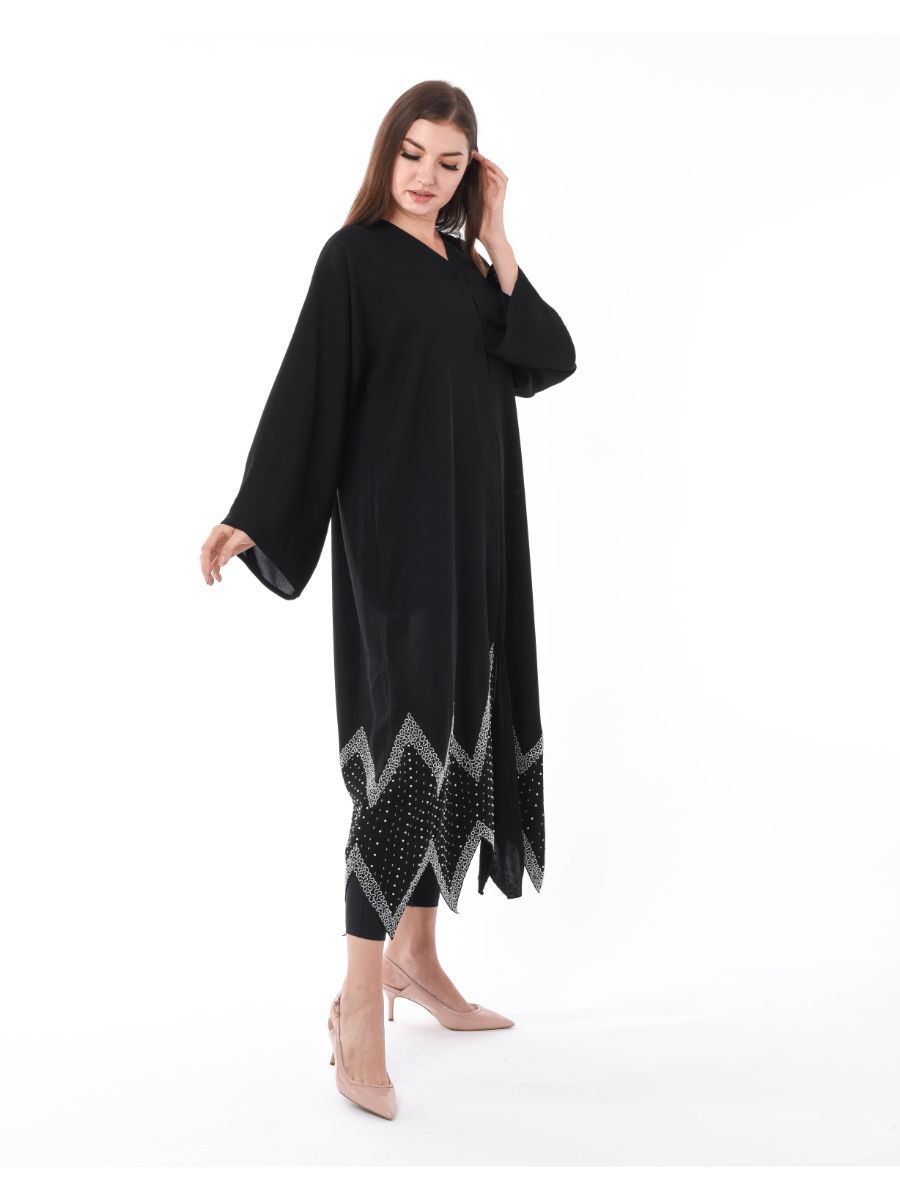 MOiSTREET Bottom Embellished Abaya with Hand Embroidery