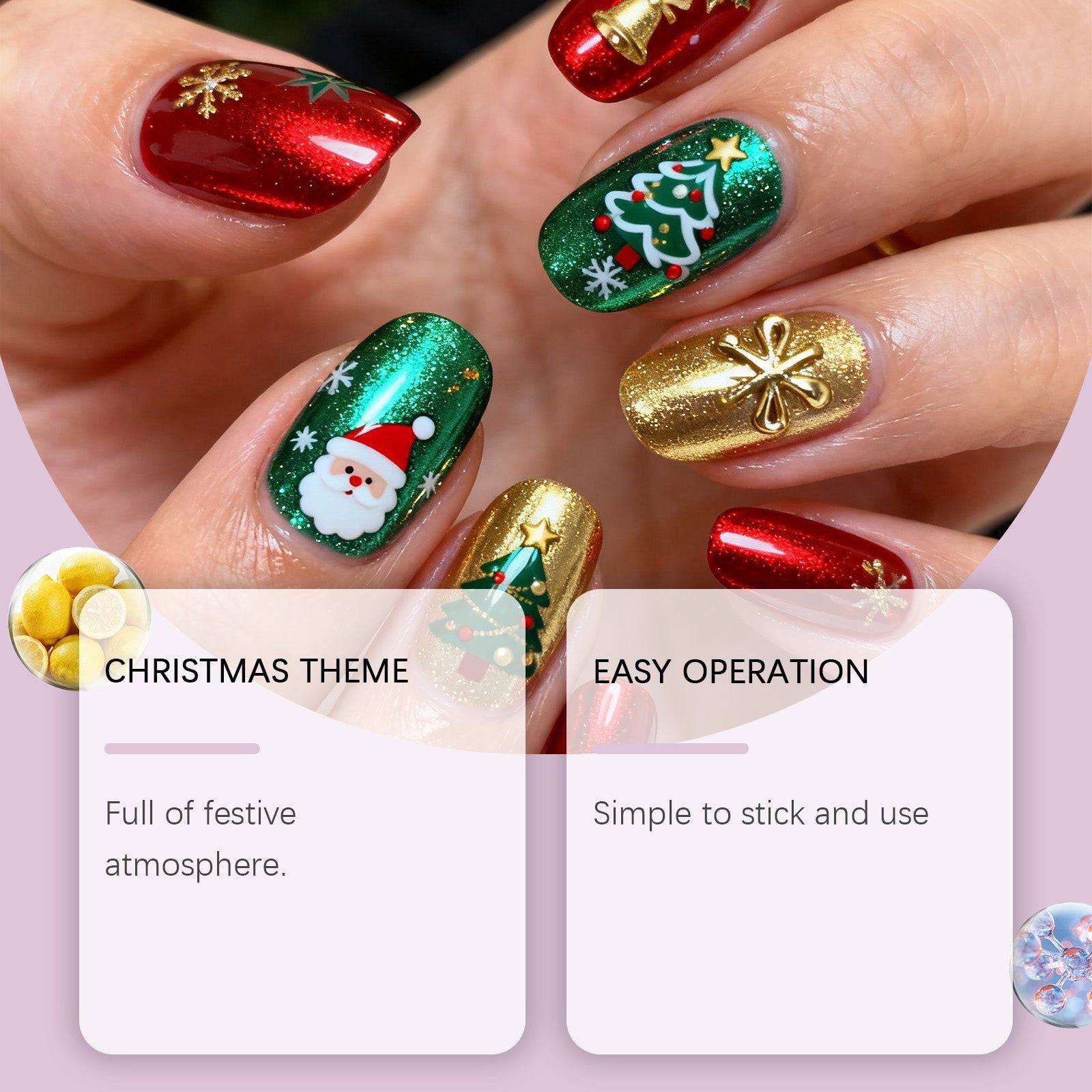 Christmas Nail Stickers, Festive Nail Art, Easy DIY, Eco-Friendly, Holiday Decor ,1pcs
