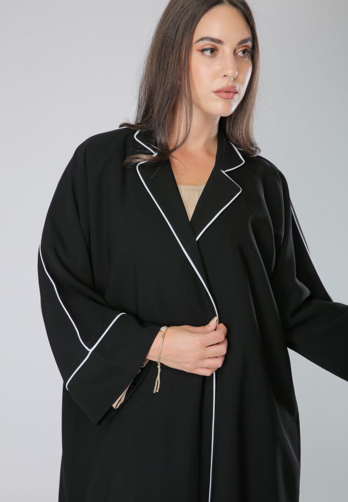 MOiSTREET Black Phua Abaya with with White Piping