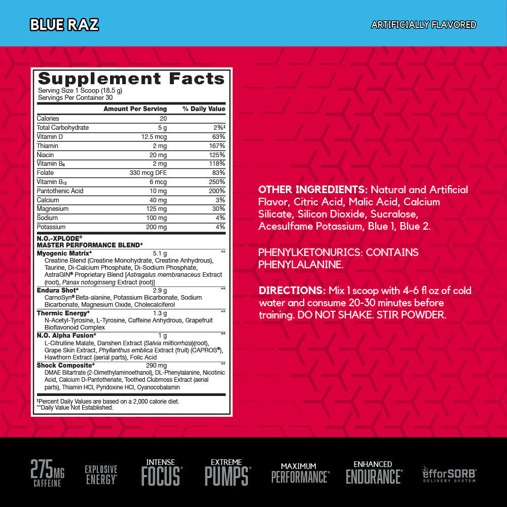 BSN N.O. Xplode 3.0 - Blue Raspberry - 30 Servings