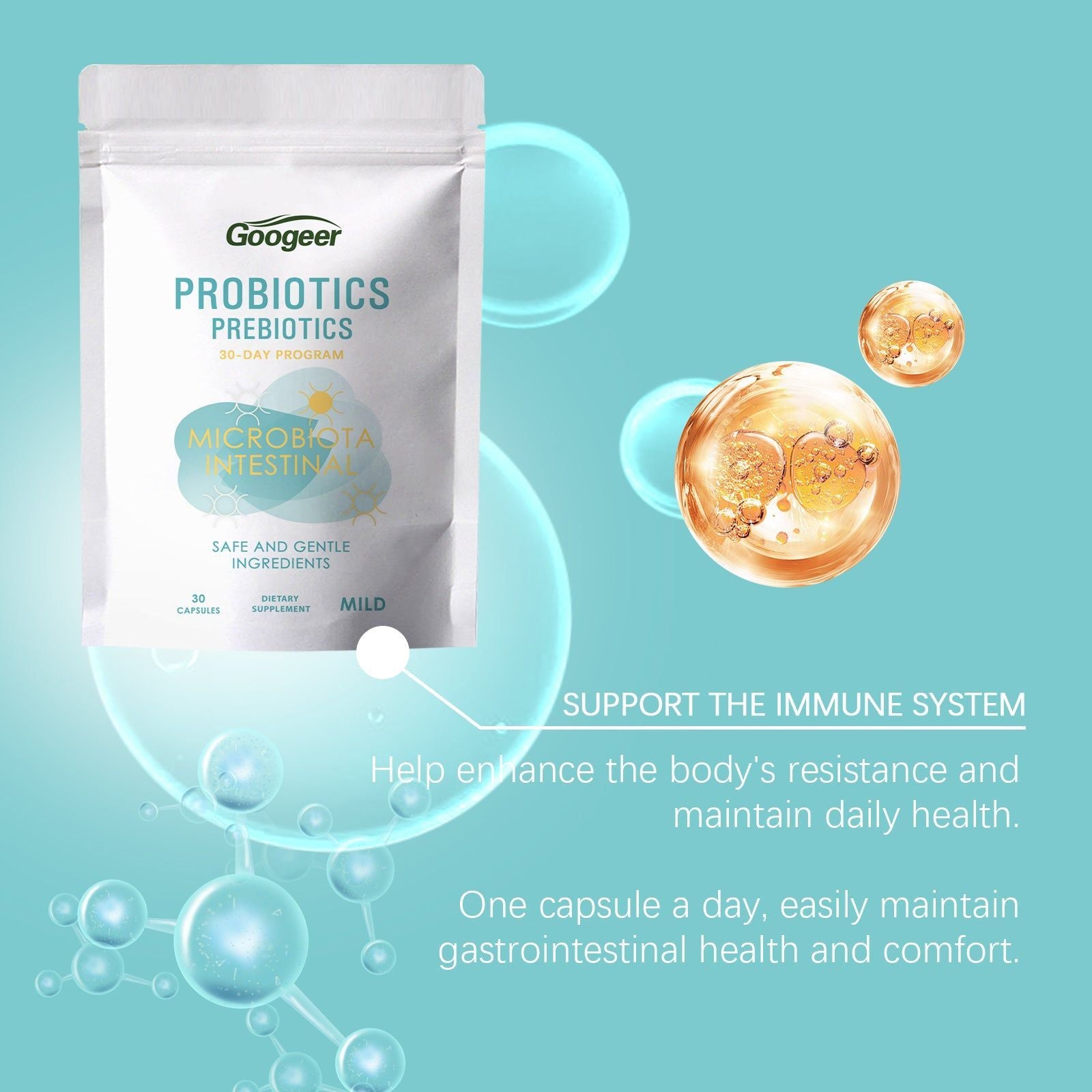 Googer Probiotic Stomach Capsule, Body Care, Digestive Health, Bloating Relief, Natural Microbiome Support ,30capsules