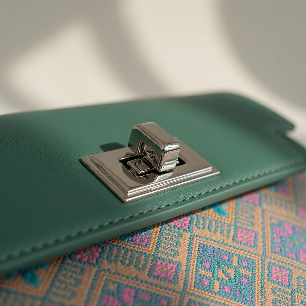Jamila Designer Heritage Canvas Top Handle Bag, Emerald Green