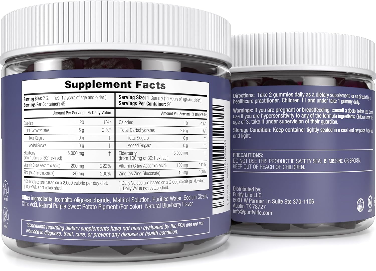 Purify Life Sambucus Sugar-Free Elderberry Gummies 90