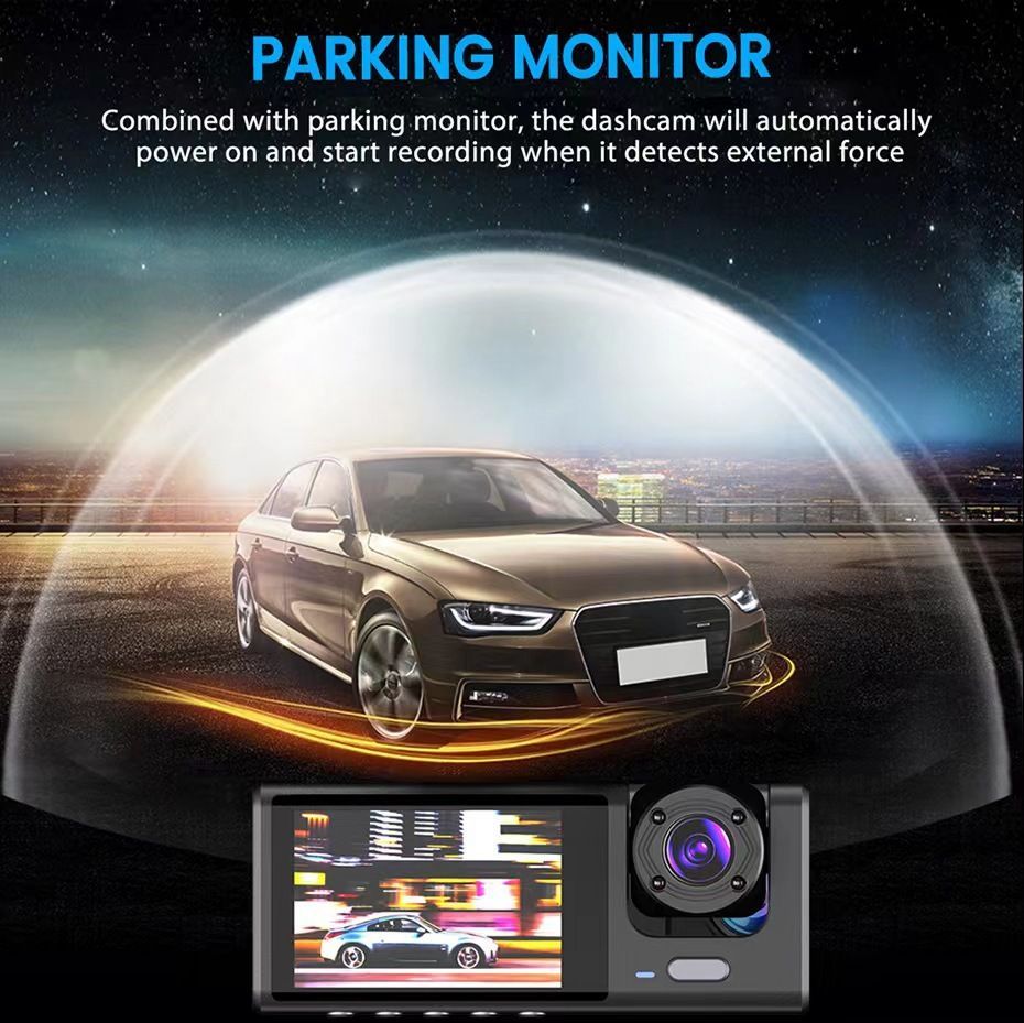 Car Dash Cam 3 Channel Car DVR Driving Recorder With Night Vision Parking Monitor