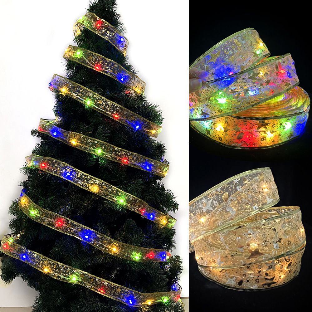 LED Ribbon Fairy Strings Lights Holiday Christmas Tree Decorations Party Ornaments
