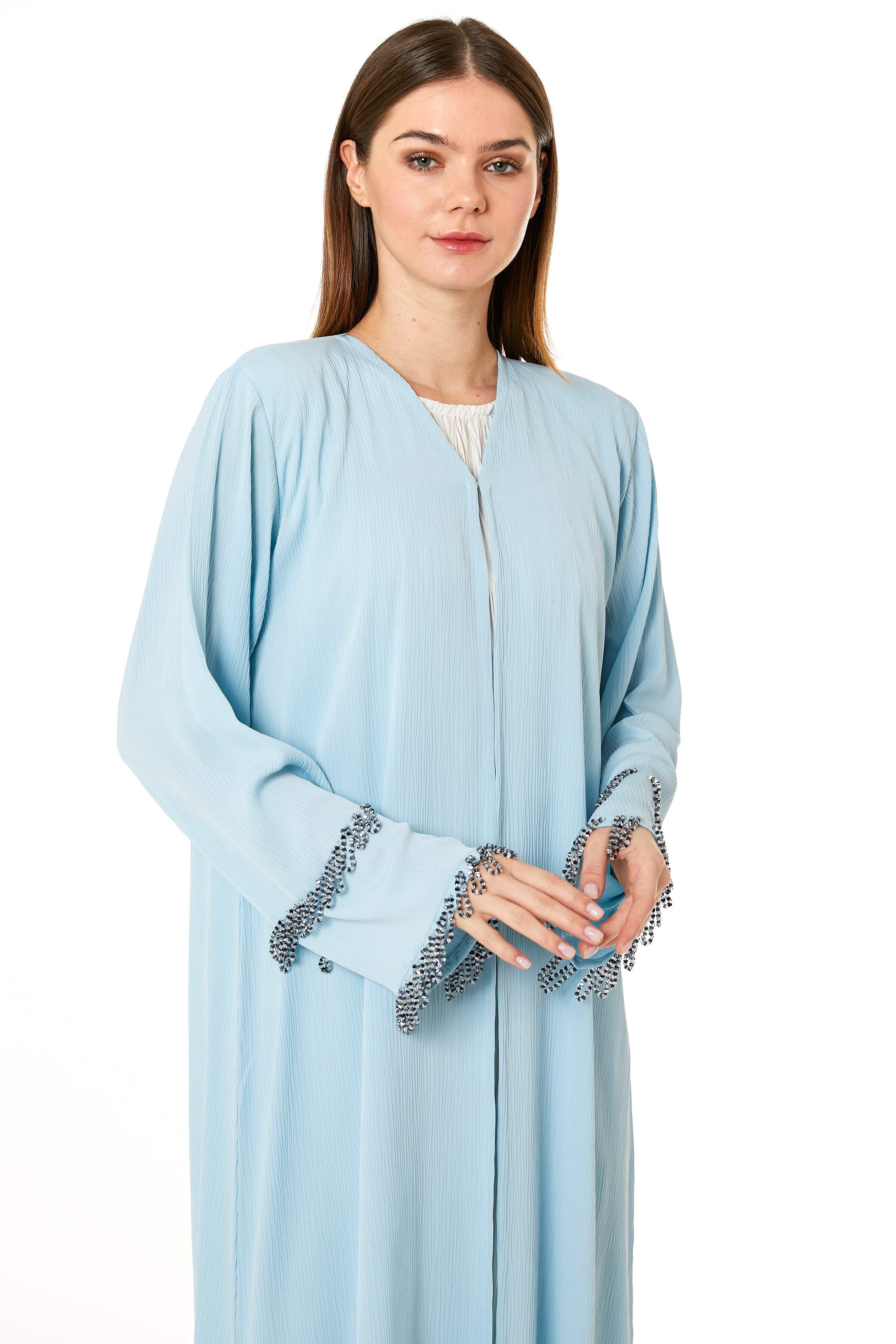 MOiSTREET Light Blue Zoom Hand Embellished Abaya