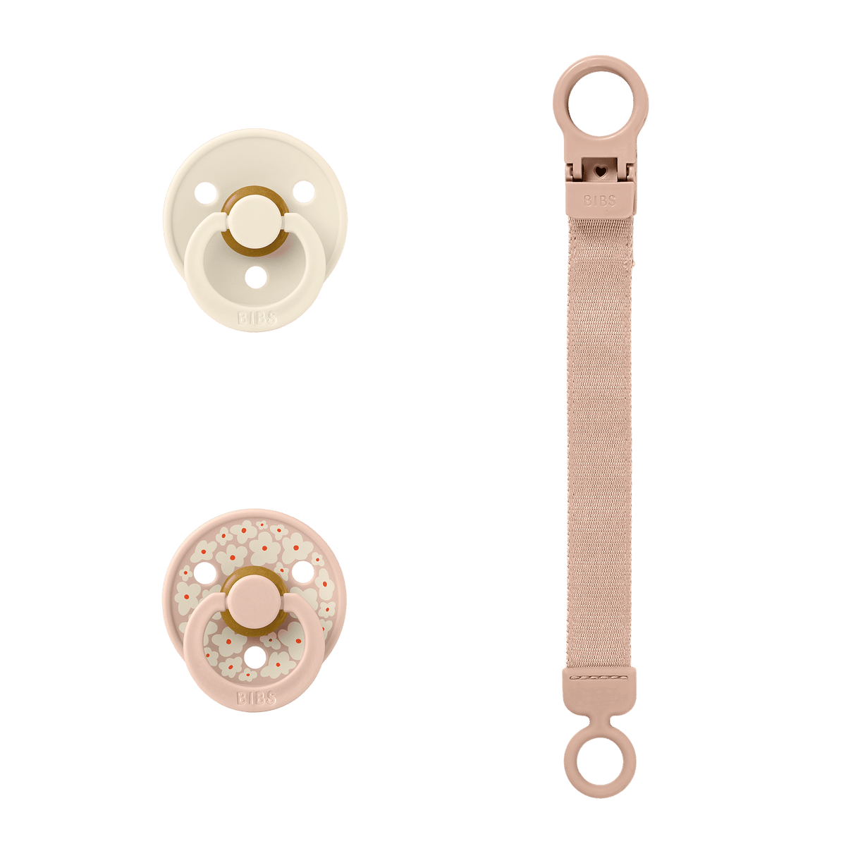 BIBS Colour Pacifier & Loop Clip Gift Set Latex Size 1 — Blush / Ivory