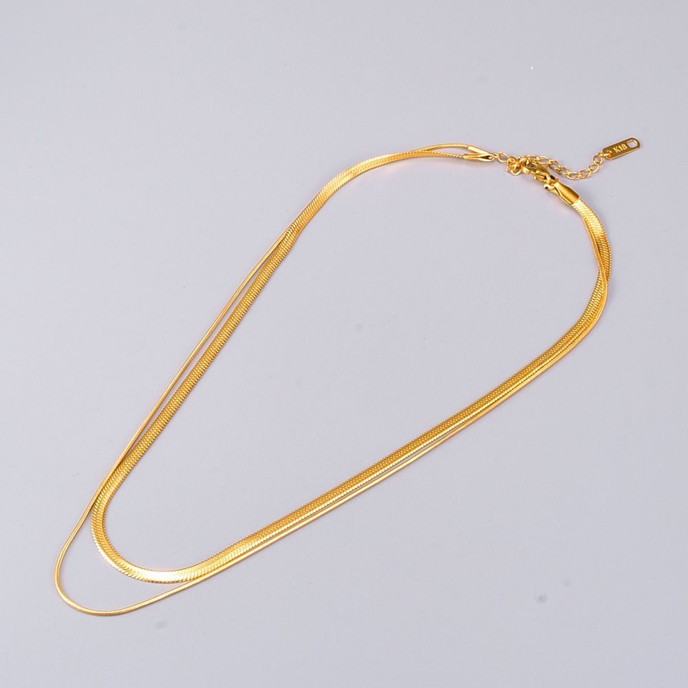 Women Double Layer Necklace Flat Stackable Chain Thin Chunky Necklace Jewelry Gift