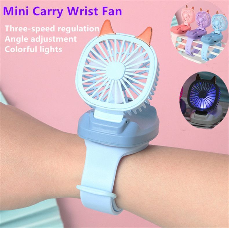 Mini Hand Held Wrist Strap Electric Watch Shaped Fan With Colorful Light