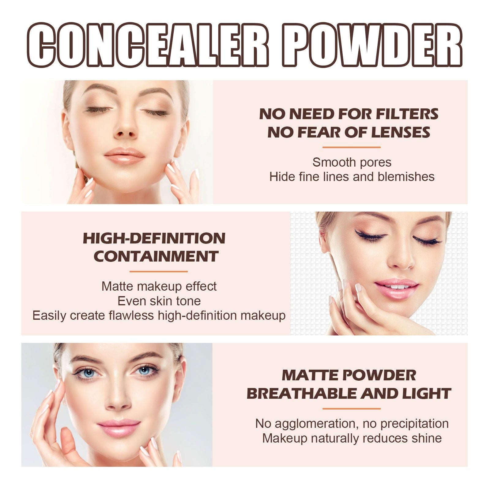 CC Cream Pressed Powder, Flawless HD Makeup, Skin Protection, Breathable, Long-lasting ,8g